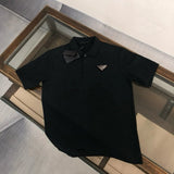 PRADA T-shirt Front Rhinestone Triangle Badge logoPOLO Shirt Lapel Short Sleeve25ss New Unisex Summer Short Sleeve OS Loose T Business Half Sleeve Shirt Plus Size T-Shirt