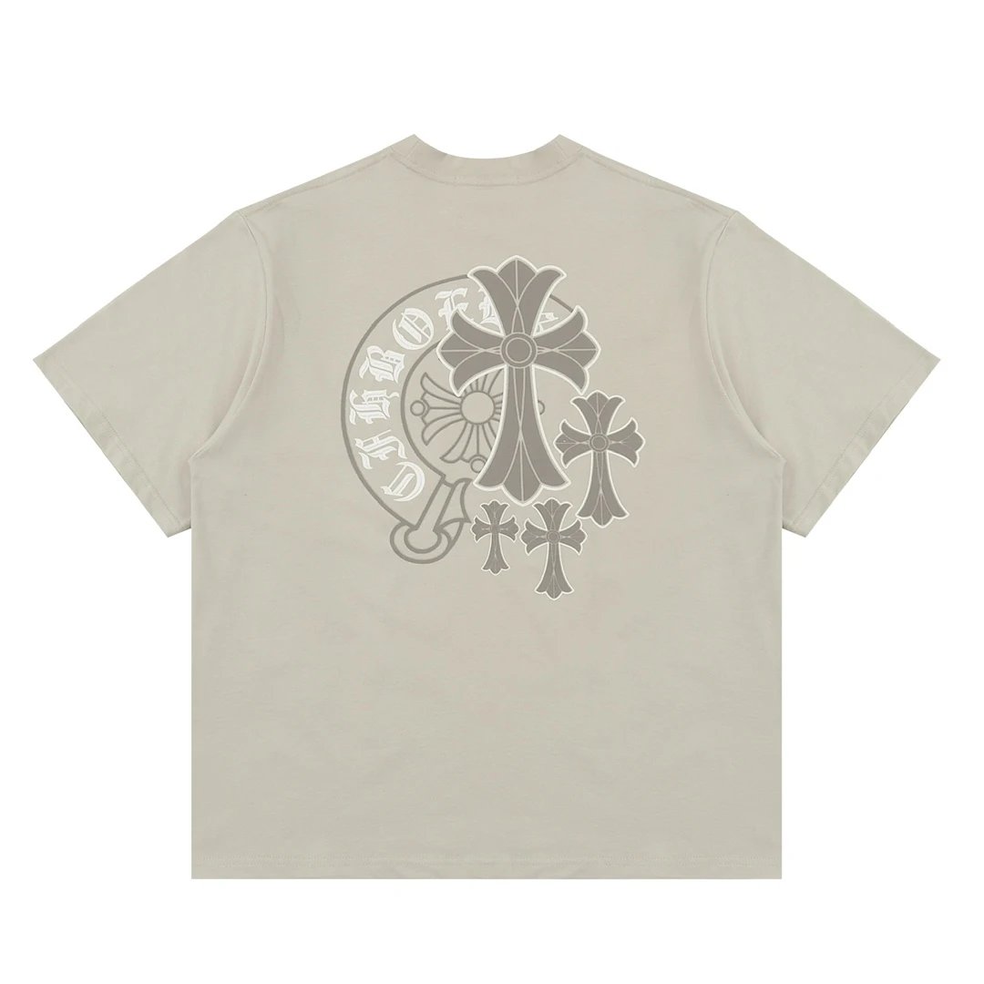Chrome Hearts T-shirt Back with Sanskrit Script Print logo round Neck Short Sleeve25ss New Pure Cotton Unisex Style T Casual T-Shirt Base Layer Shirt OS Loose Fit Half Sleeve Top Plus Size