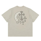 Chrome Hearts T-shirt Back with Sanskrit Script Print logo round Neck Short Sleeve25ss New Pure Cotton Unisex Style T Casual T-Shirt Base Layer Shirt OS Loose Fit Half Sleeve Top Plus Size
