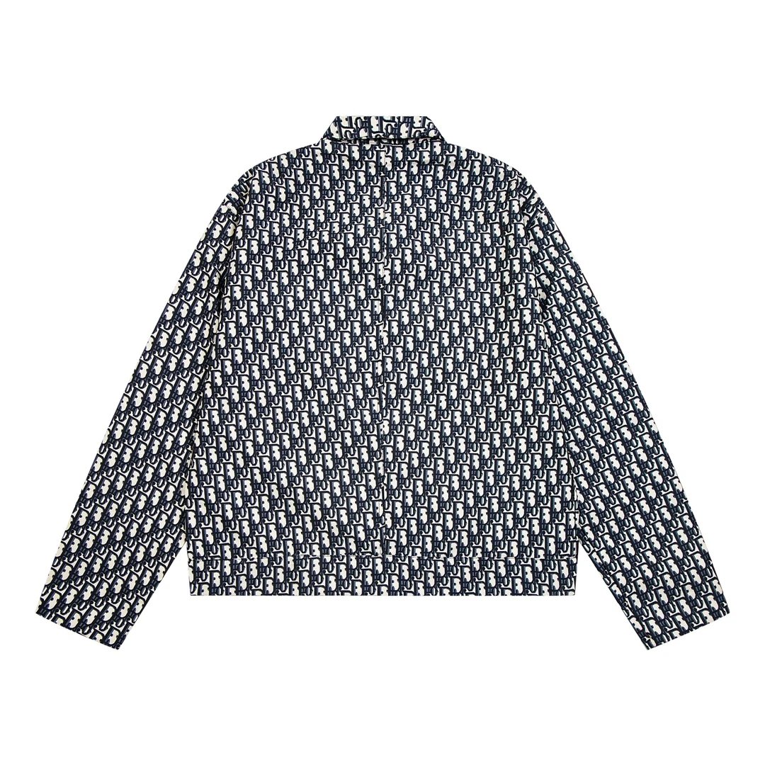 Dior Jackets Presbyopic Printed Canvas Denim Jacquard Lapel Jacket Casual Loose Versatile Zipper Cardigan Men and Women Same Style24ss Autumn and Winter New Products
