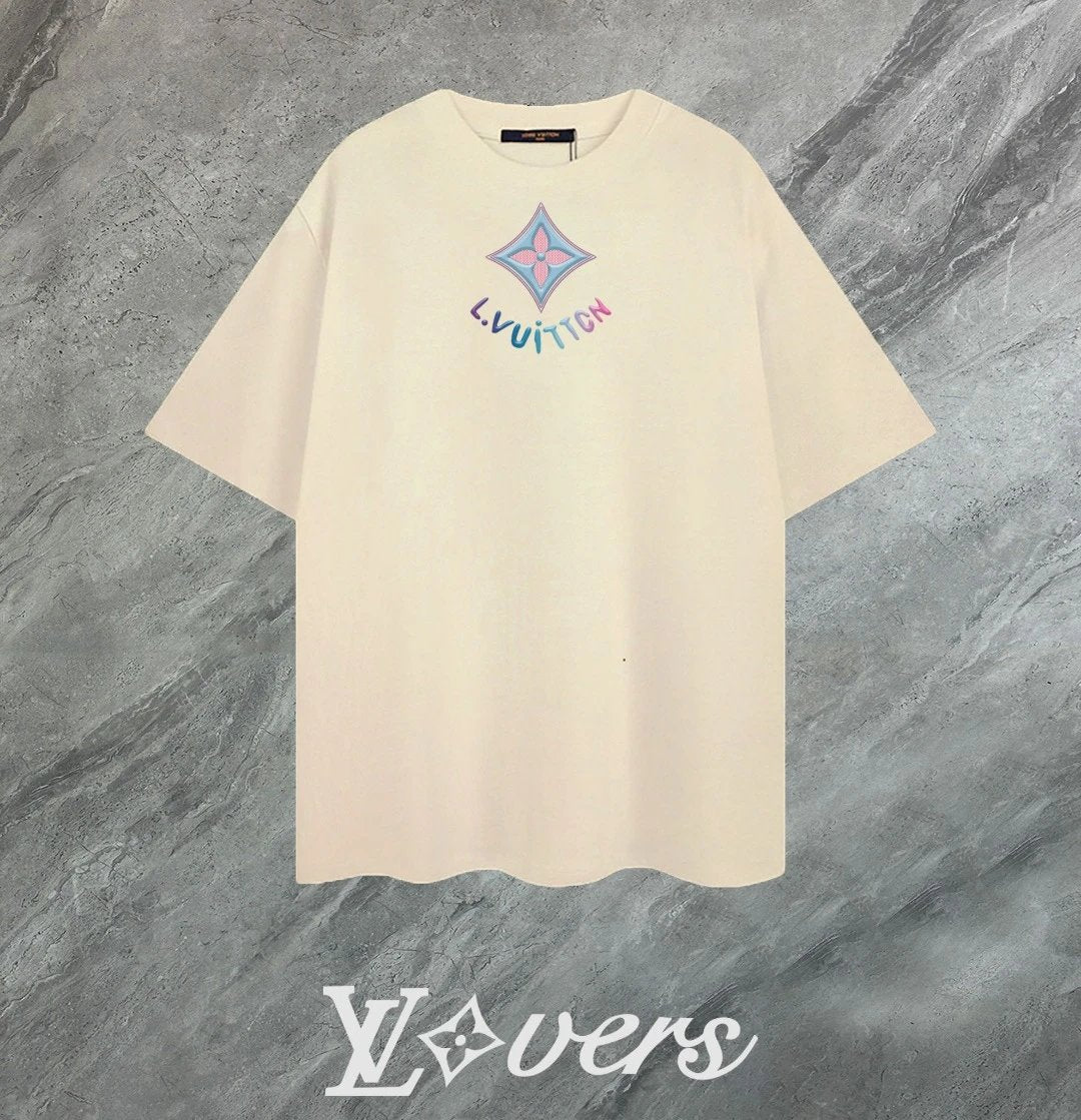 Louis Vuitton LV T-shirt Colorful Embroidery on the Chest logo round Neck Short Sleeve25ss New Pure Cotton Unisex Style T T-shirt OS Loose Fit Base Shirt Top Half Sleeve T-Shirt