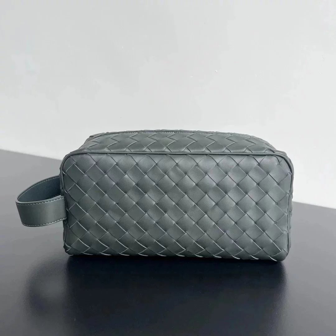 Bottega Veneta Men's Bag Top version 【Super Original Genuine Goods Leather】24Early Spring New Home Men's and Women's Same Wash Bag Storage Bag Clutch Original Handmade Woven Intrecciato Woven Wash Bag with Imported First Layer Cowhide Breathable Wear-Resi