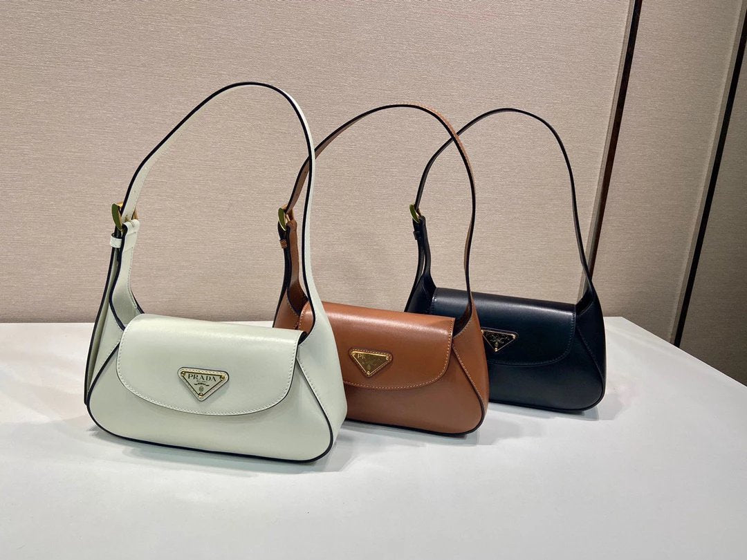 PRADA Bag Top version Latest Enamel Metal Triangle Logo Badge Calfskin Underarm Bag Crossbody Bag Calfskin Messenger Bag Shoulder Bag Underarm Bag Handbag Women Bag1BD358