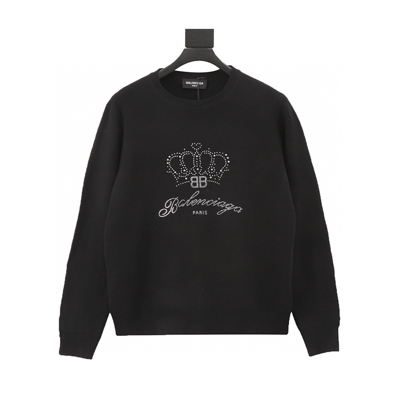 Balenciaga Sweater Crown Rhinestone Sweater for Men and Women