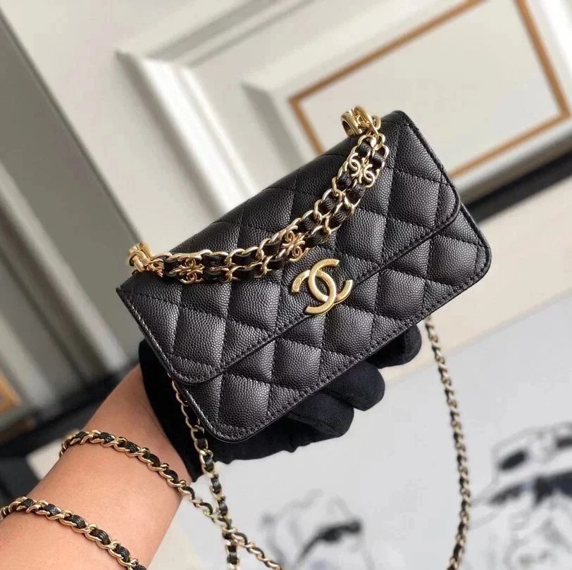 Chanel Women's Bag Top version 【**Original Leather Highest Version】2023New Double C Chain Baguette Mobile Phone Bag Handbag Flap Bag Small Waste Bag Messenger Bag Baguette Bag New Women's Bag Dinner Bag