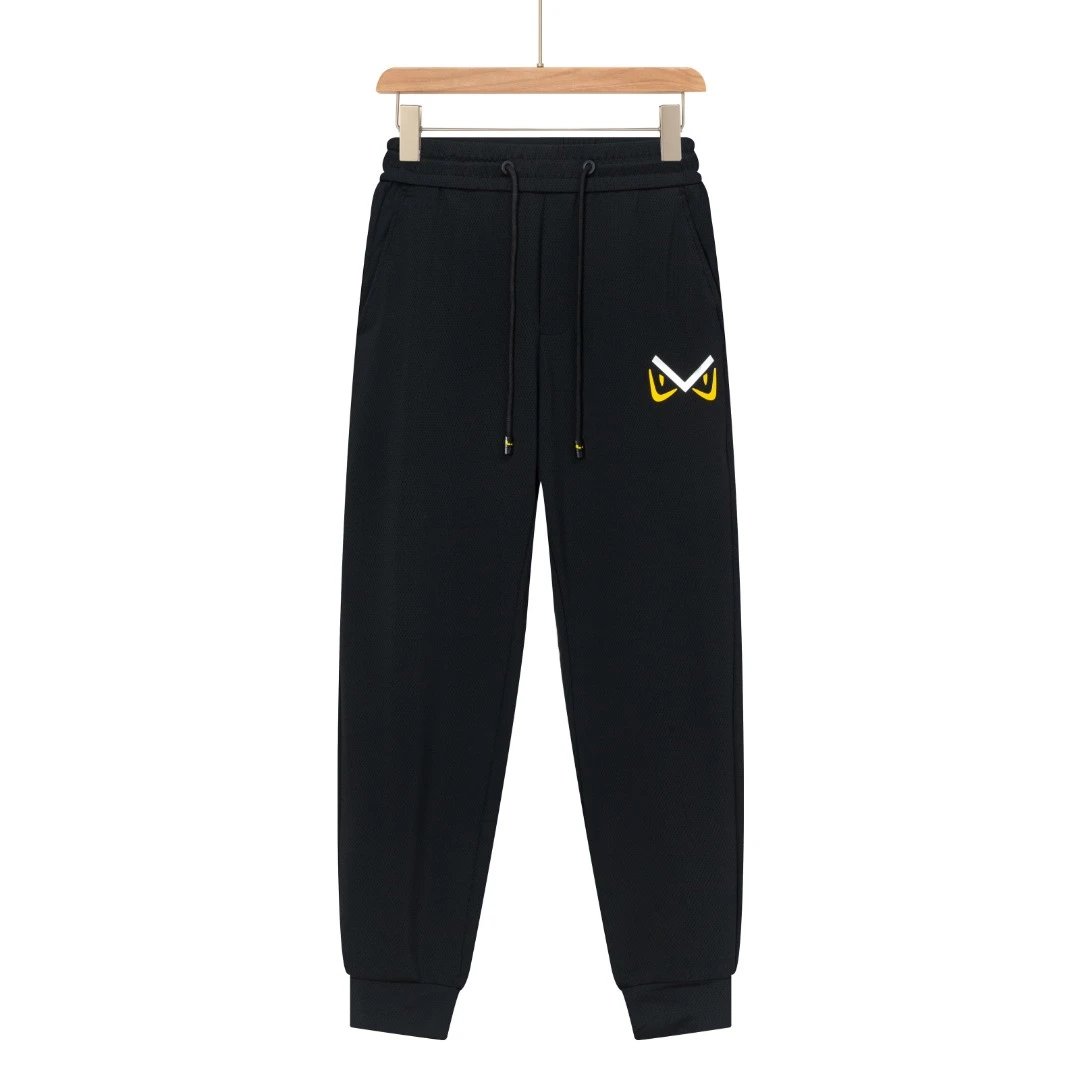 FENDl Sweatpants Front with Small Eye Print logo Cuffed Sweatpants25ss Spring Summer New Sports Pants Autumn Unisex Pure Cotton Long Pants Drawstring Casual Pants Loose Plus Size