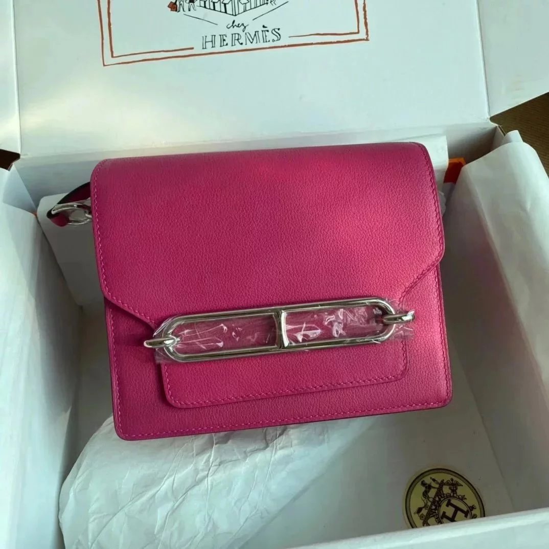 Hermes women's bag Top version Customized Real Shot Small Square Bag Pig Nose Bags Roulis19CMevercolor Leather Pig-Shaped Bun Gold Buckle Silver Buckle Flap Shoulder Messenger Bag Yang Mi Same Style Women Bag
