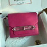 Hermes women's bag Top version Customized Real Shot Small Square Bag Pig Nose Bags Roulis19CMevercolor Leather Pig-Shaped Bun Gold Buckle Silver Buckle Flap Shoulder Messenger Bag Yang Mi Same Style Women Bag