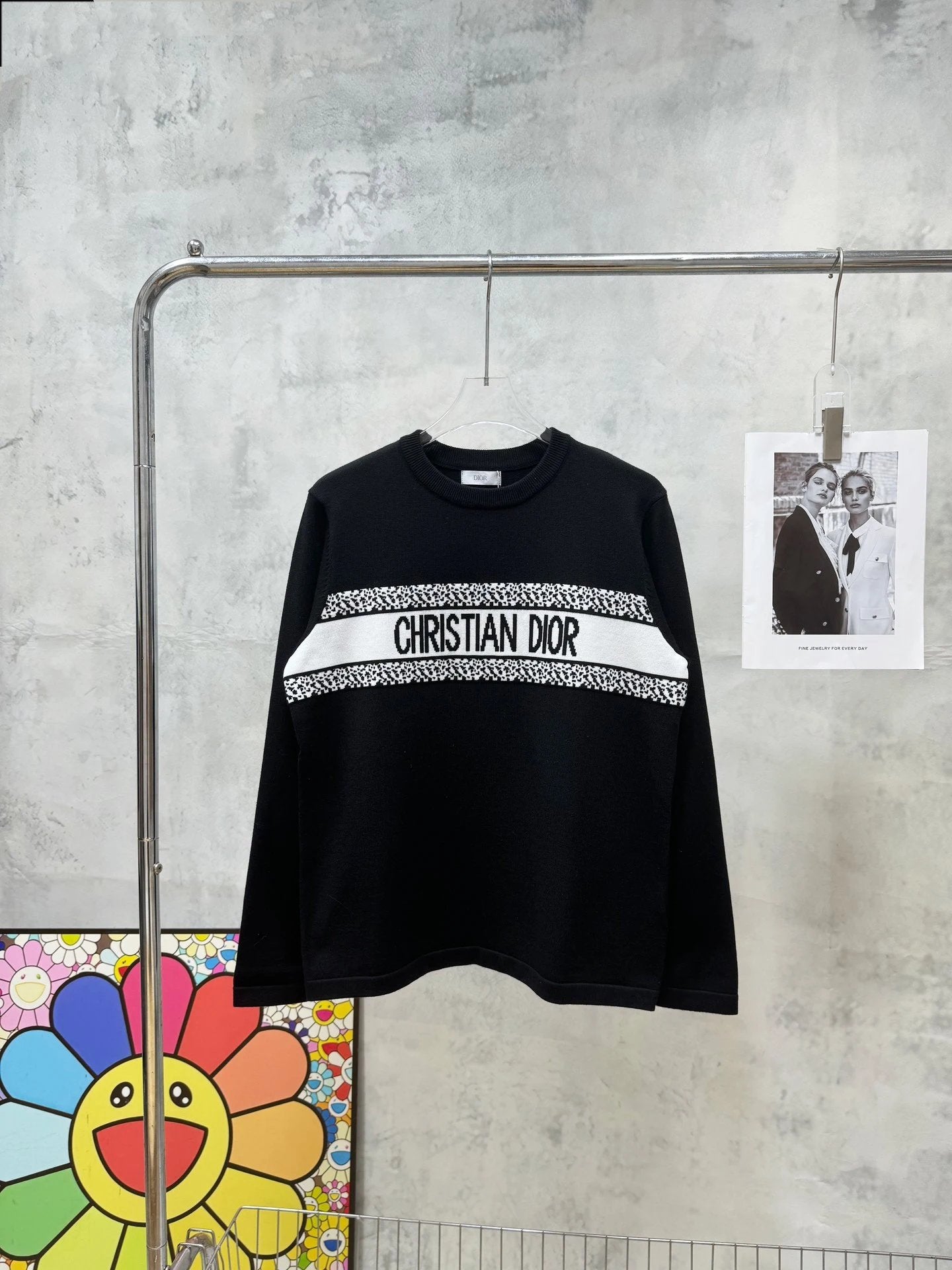 Dior Sweater Horizontal Line Letter Crew Neck Knit Sweater700High Weight Pullover Sweater os Casual Loose Fit Inner Layer Cashmere Sweater Unisex Base Shirt Top24ss Autumn and Winter New Products