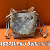 Louis Vuitton LV Women's Bag Top version 【Counter Version Original Leather】M82731Light Gray Full Leather Mini Bucket Bag Series PicoBella Bucket Bag Gray/Gradient(Hollow out)Shoulder Bag Underarm Bag Handbag Women's Bag