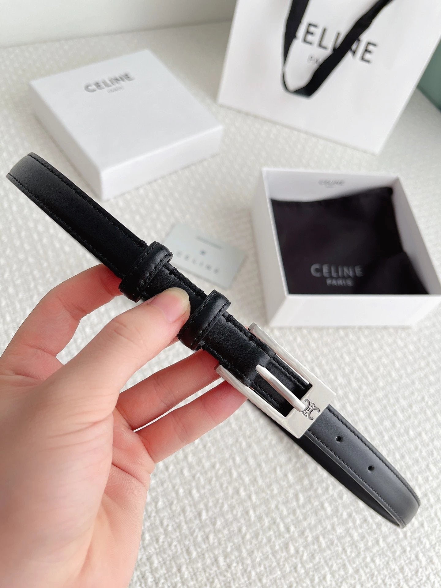 Celine Belt Top version Counter Version Free Packaging Ladies Belt Width1.8cm Genuine Goods Quality Counter Full Package Imported Smooth Cow Leather Belt Boutique Palladium Plated Pin Buckle Retro Style Pure Copper Golden Mingring Counter New Women's Belt