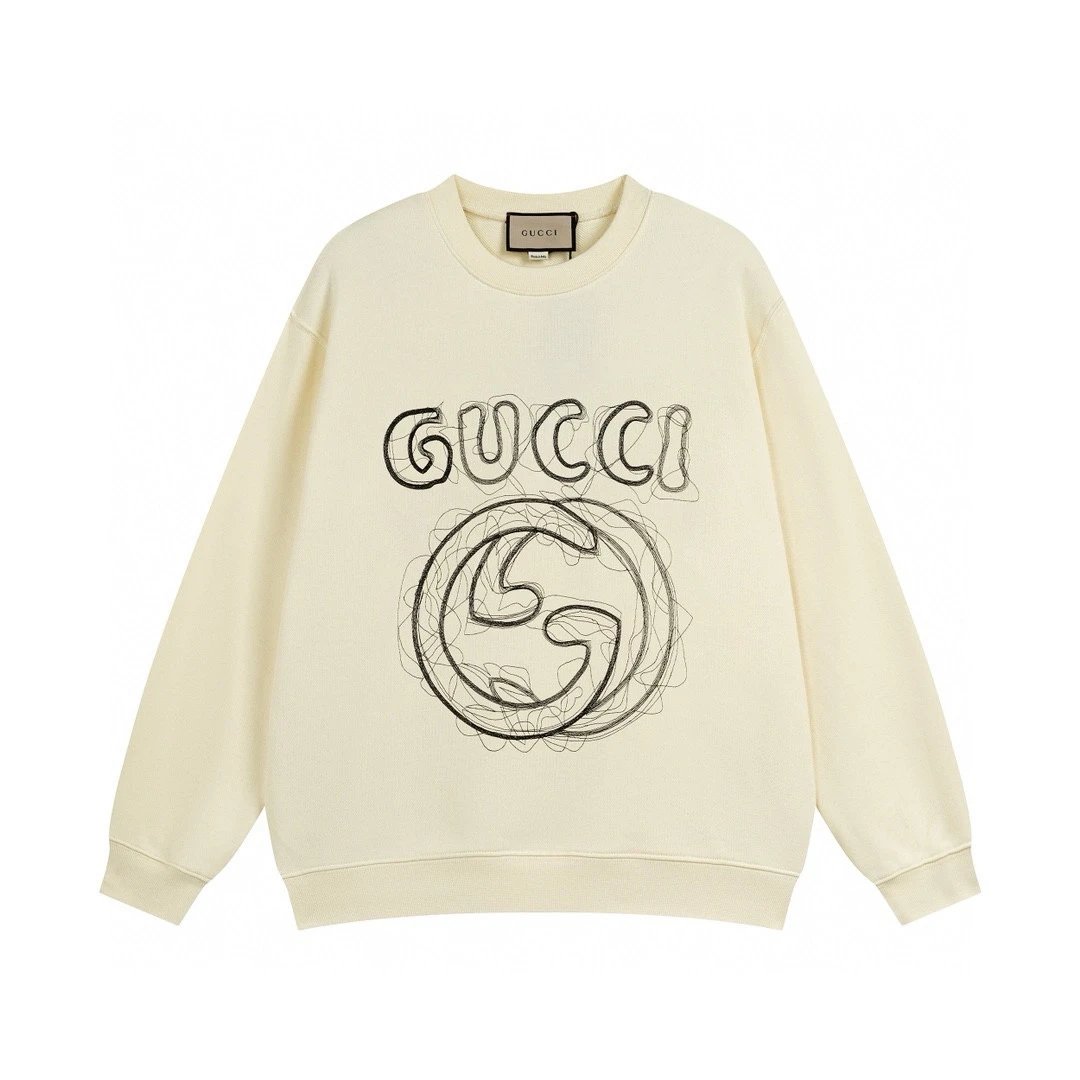 Gucci Hoodie Large Chest Embroidery logo Round Neck Sweatshirt Long Sleeve Base Shirt Jacket Top Fashion Unisex Sports Casual Loose Fit Versatile Autumn Winter New Arrival