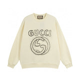Gucci Hoodie Large Chest Embroidery logo Round Neck Sweatshirt Long Sleeve Base Shirt Jacket Top Fashion Unisex Sports Casual Loose Fit Versatile Autumn Winter New Arrival