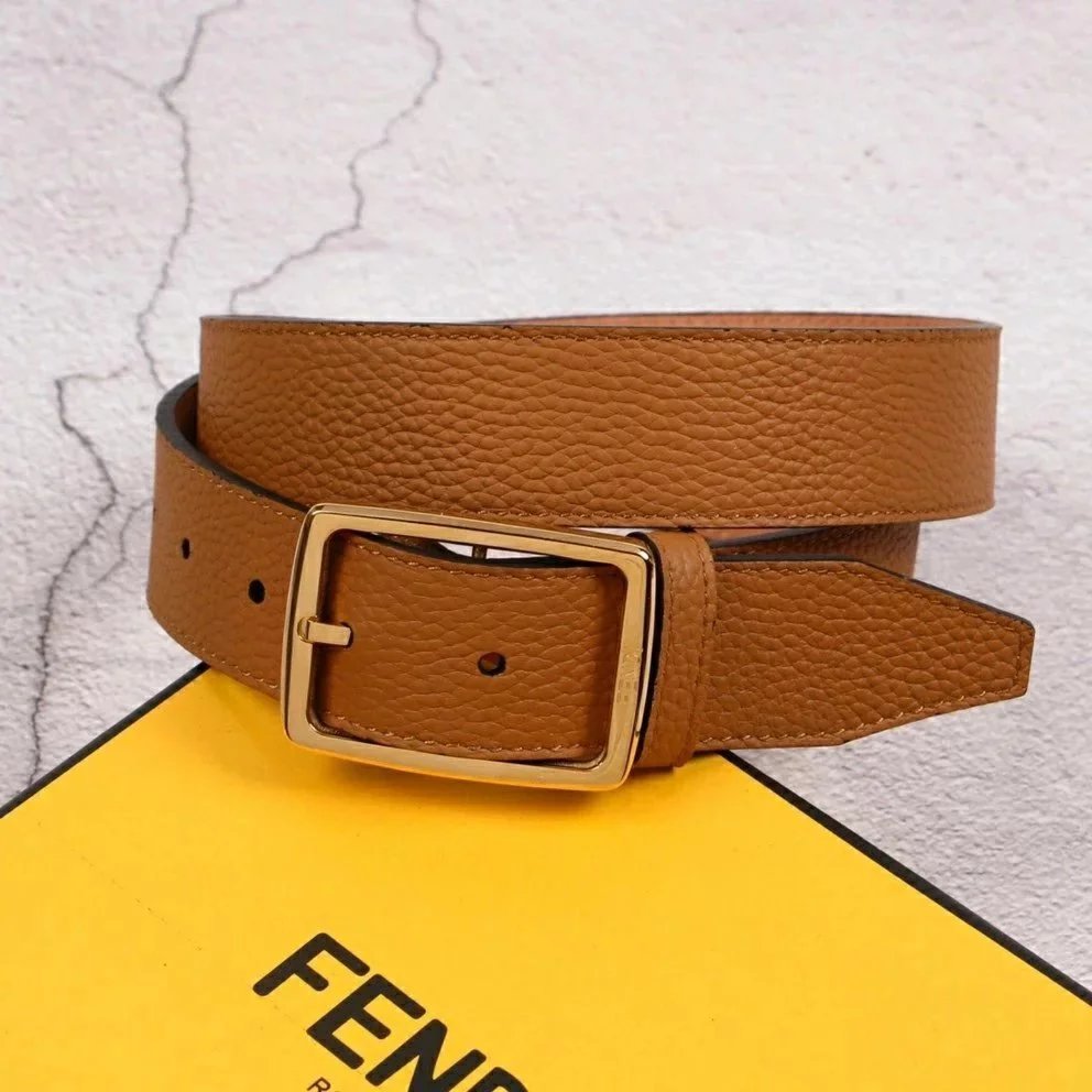 FENDI Belt Top version 【Spot High Quality】Leather Belt Men's Leather Business Pin Buckle Casual Belt