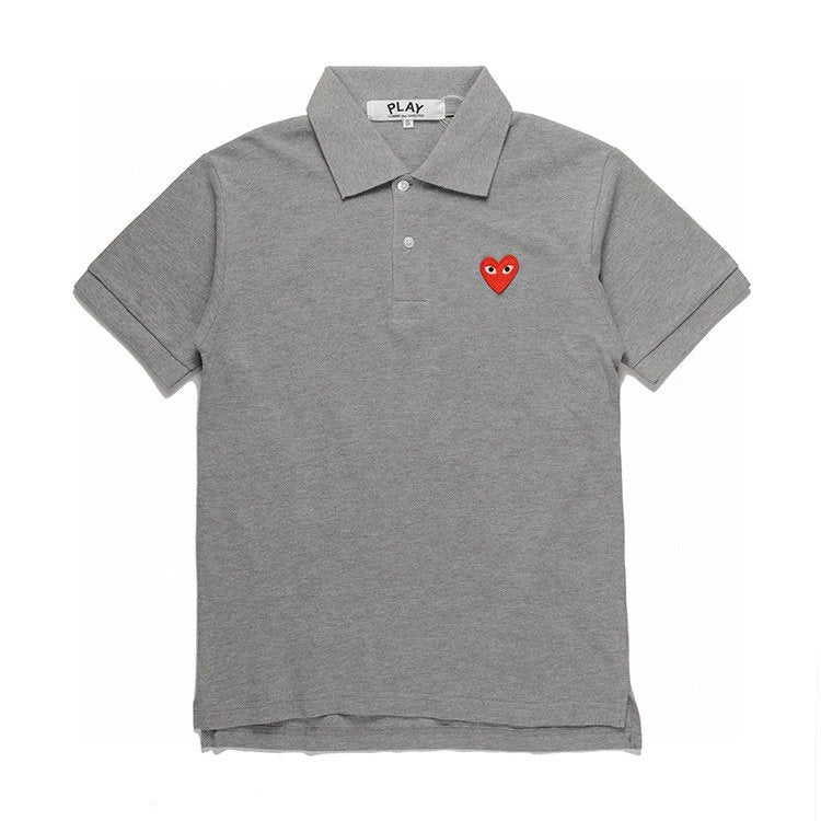 Rei Kawakubo T-shirt Top Version polo Embroidered Red Heart Lapel T T-shirt Half Sleeve Men and Women Star Loose