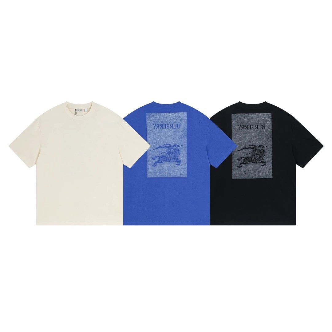 Burberry T-shirt Equestrian Knight Badge on the Back（EKD）Logo Print Crew Neck Short Sleeve25ss New Pure Cotton Unisex Style T T-shirt OS Loose Fit Base Shirt Top Half Sleeve T-Shirt