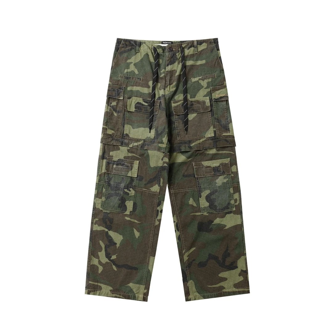 Balenciaga Sweatpants Heavy Craft Special Plaid Print Fabric Workwear Multi-Pocket Long Pants Washed Pure Handmade Hand-Painted Loose Fit Unisex