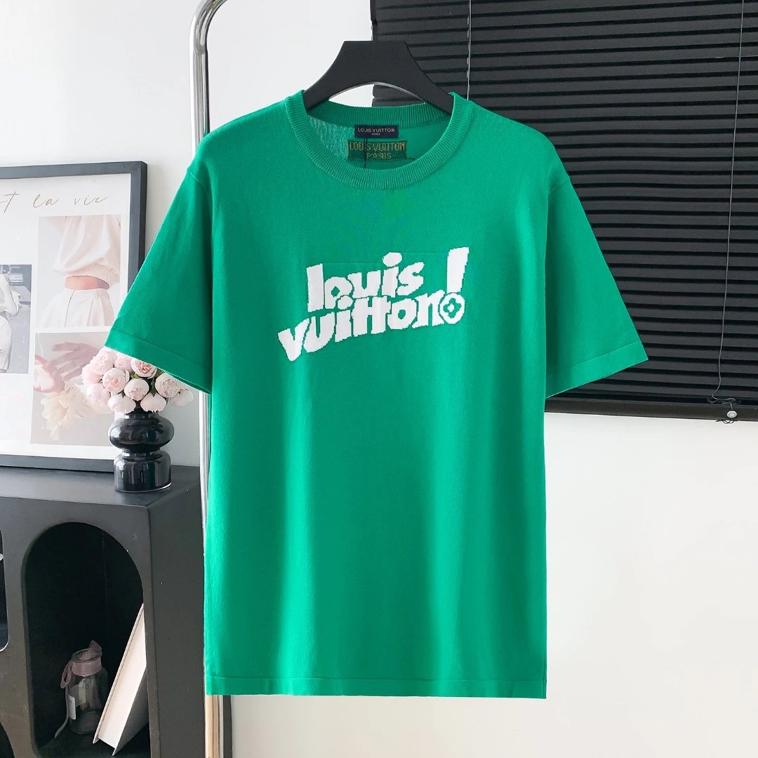 Louis Vuitton LV T-shirt Knitted Front logo round Neck Short Sleeve25ss New pure cotton T Unisex T-Shirt OS Drop Shoulder Loose Fit Base Shirt Top T-Shirt Short Sleeve