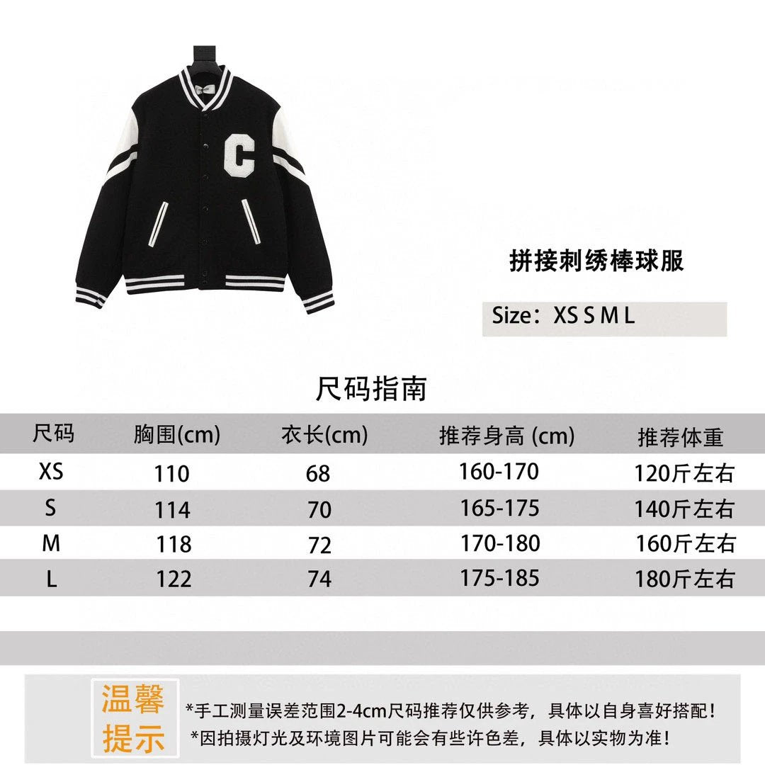 Celine Jackets Stitching Embroidered Baseball Uniform Jacket Coat for Men and Women