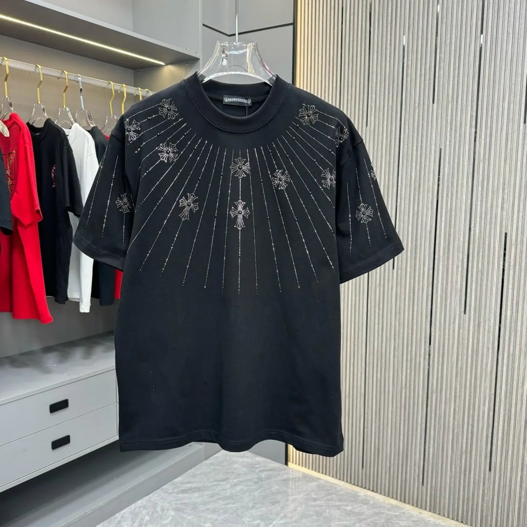 Chrome Hearts T-shirt Half-body Diamond Craft logo round Neck Short Sleeve25ss New Pure Cotton Unisex Style T T-shirt OS Loose Fit Base Shirt Half Sleeve T-Shirt Top Half Sleeve