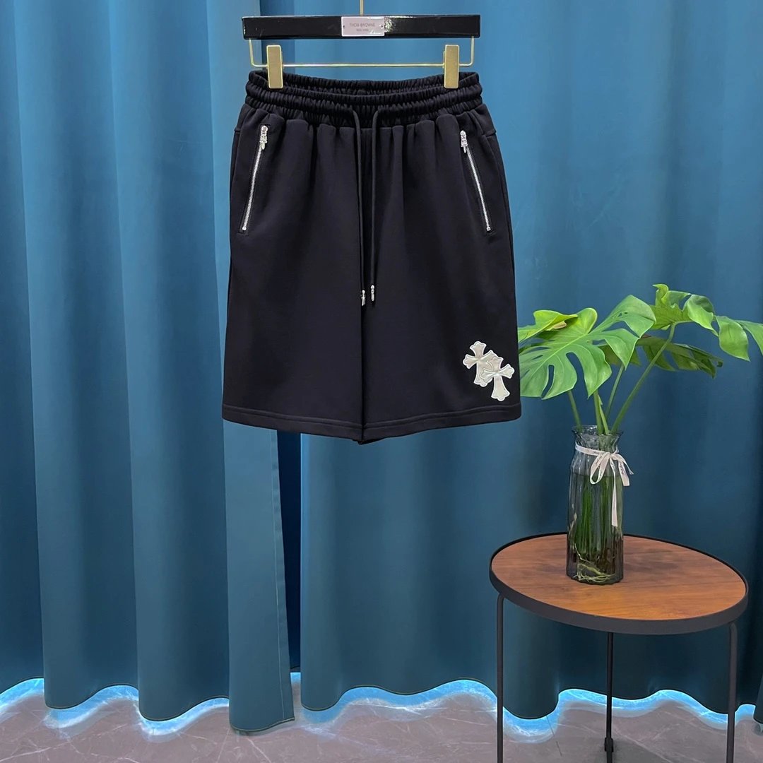Chrome Hearts Shorts Heavy Craft Hardware Leather Patch Horse Hoof Letter Embroidery Shorts Five-Point Pants25ss New Drawstring Casual Summer Pants5Two-in-One Casual Sweatpants for Men and Women, Pure Cotton Joggers