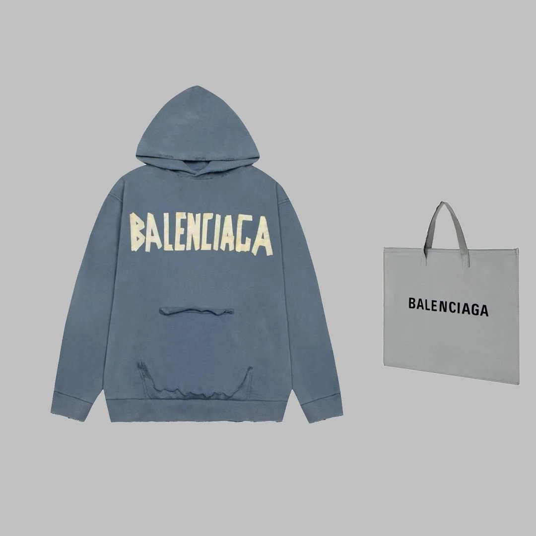 Balenciaga Hoodie Distressed Tape Hoodie Sweatshirt os Casual Loose Fit Versatile Pullover Hoodie Sportswear Unisex24ss Autumn and Winter New Products
