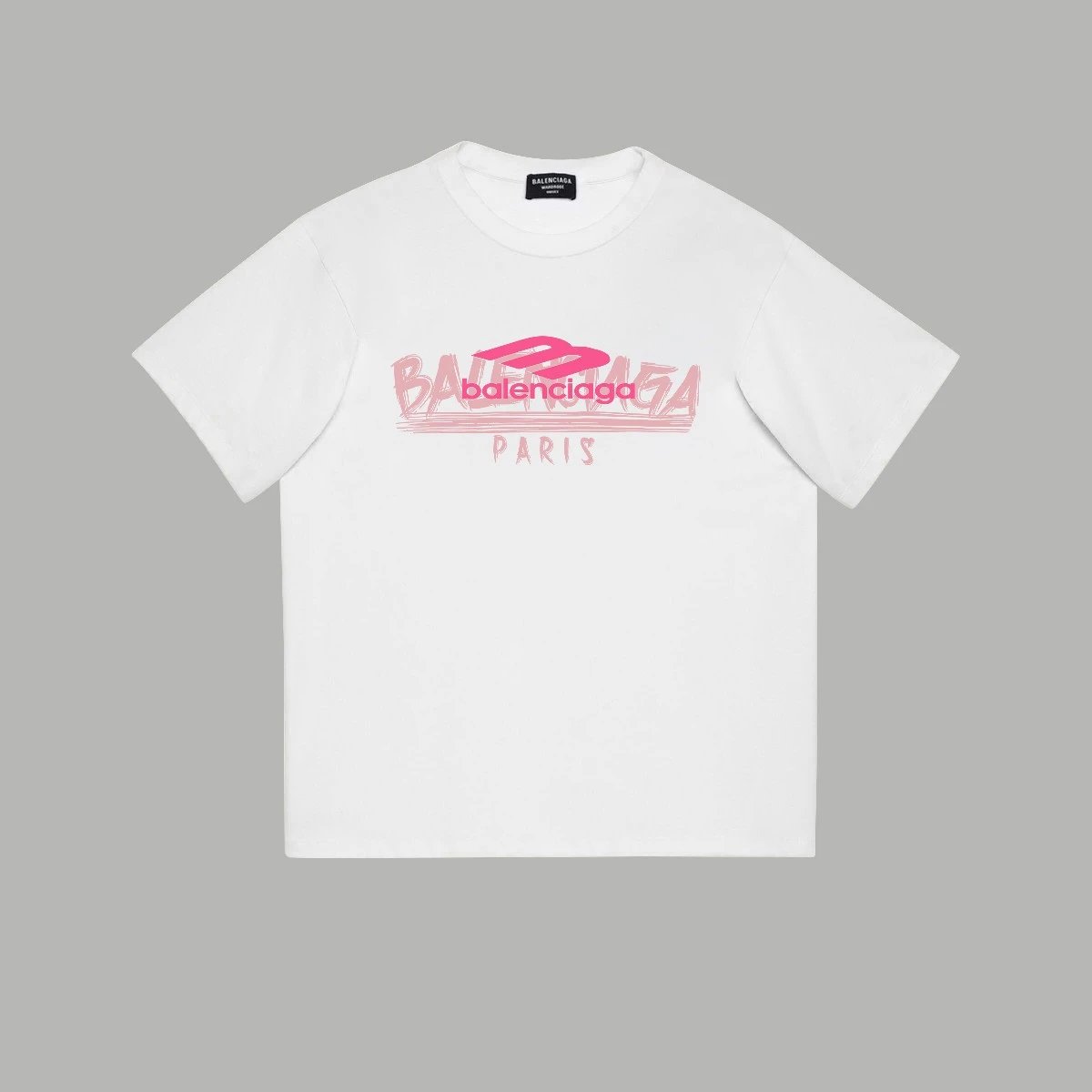 Balenciaga T-shirt Spring and Summer2025SS Limited Edition Overlapping Pink Letters logo Printed Crew Neck Short Sleeve Pure Cotton Unisex T Shirt Bottoming Shirt OS Loose design b Home T-shirt