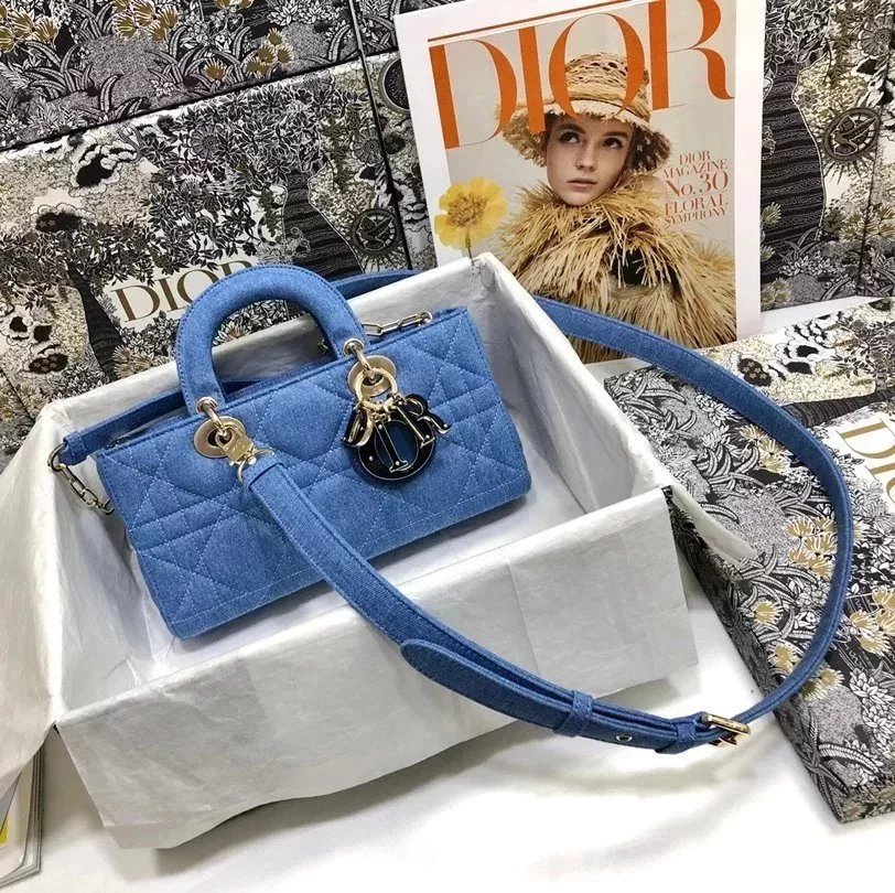 Dior Women's Bag Top version 【Original Leather】2022Spring and Summer New LadyD-Joy Denim Latest Handbag Diana Bag New Denim Series Blue Pink Handbag DJoy Underarm Bag Chain Bag Shoulder Bag Crossbody Bag
