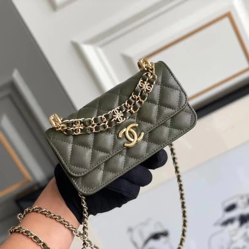 Chanel Women's Bag Top version 【**Original Leather Highest Version】2023New Double C Chain Baguette Mobile Phone Bag Handbag Flap Bag Small Waste Bag Messenger Bag Baguette Bag New Women's Bag Dinner Bag