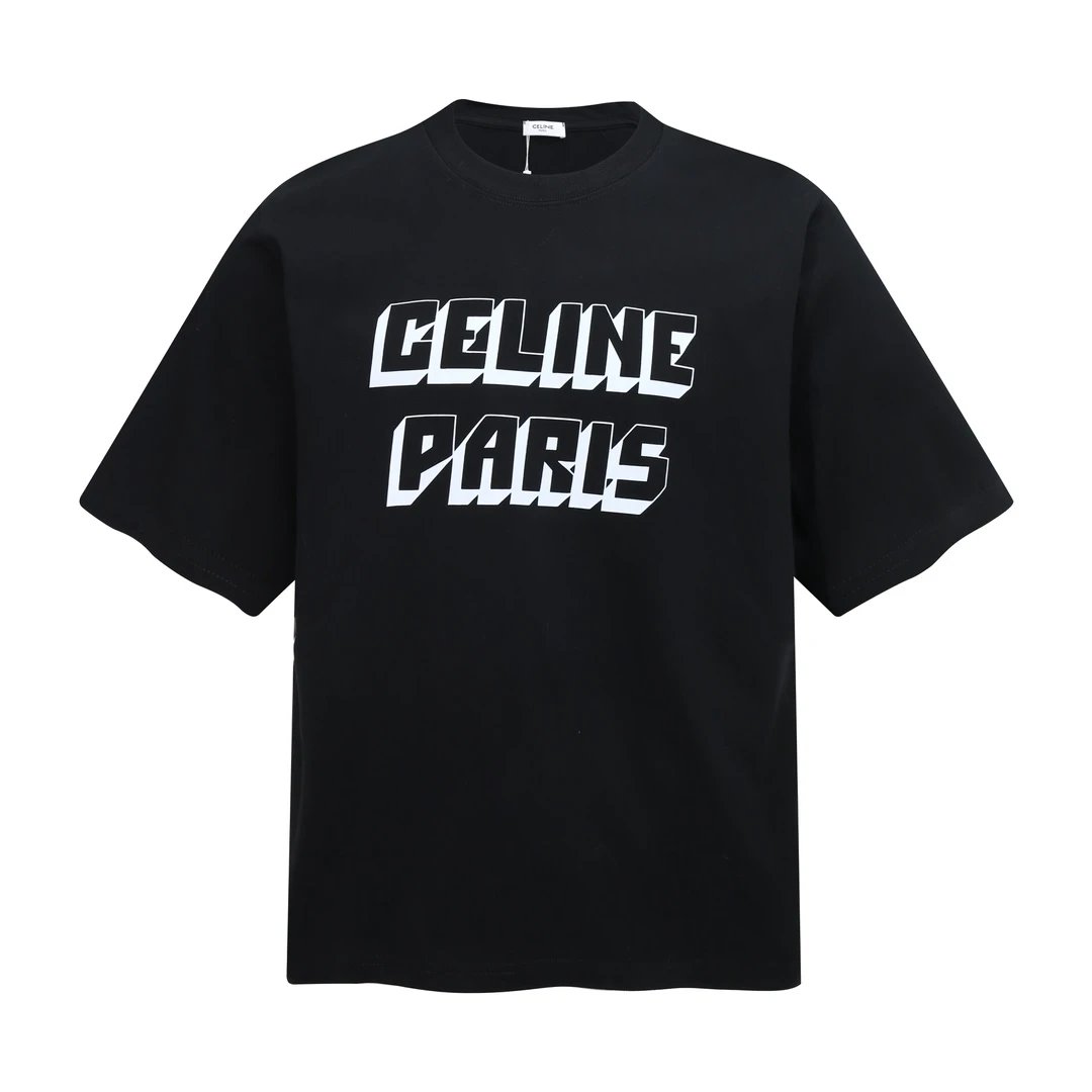 Celine T-shirt Three-dimensional Chest logo Printed round Neck Short Sleeve25ss New Pure Cotton Unisex Style T T-shirt OS Loose Fit Base Shirt Short Sleeve Top T-Shirt