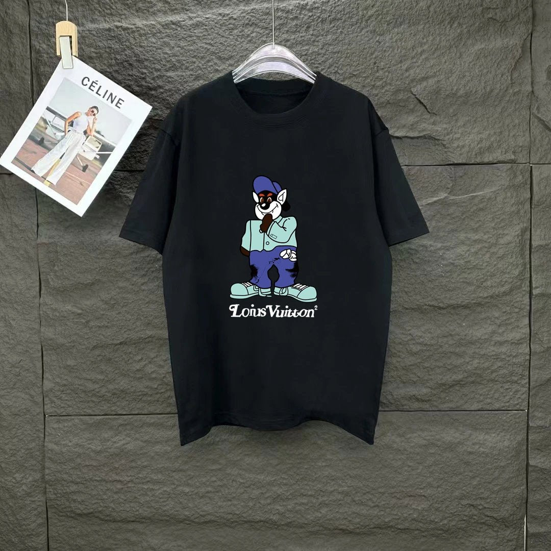 Louis Vuitton LV T-shirt Cartoon Print on the Chest logo round Neck Short Sleeve25ss New pure cotton T Unisex T-Shirt OS Loose Fit Base Shirt Top Half Sleeve T-Shirt