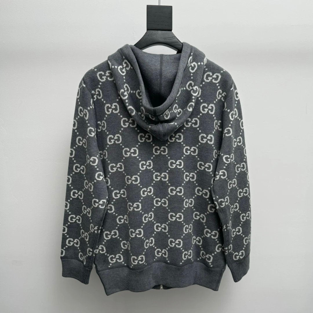 Gucci Hoodie Reversible Floral Print Hooded Zip-Up Cardigan Casual Loose Sweatshirt Jacket for Men and Women os Version24ss Autumn and Winter New Products