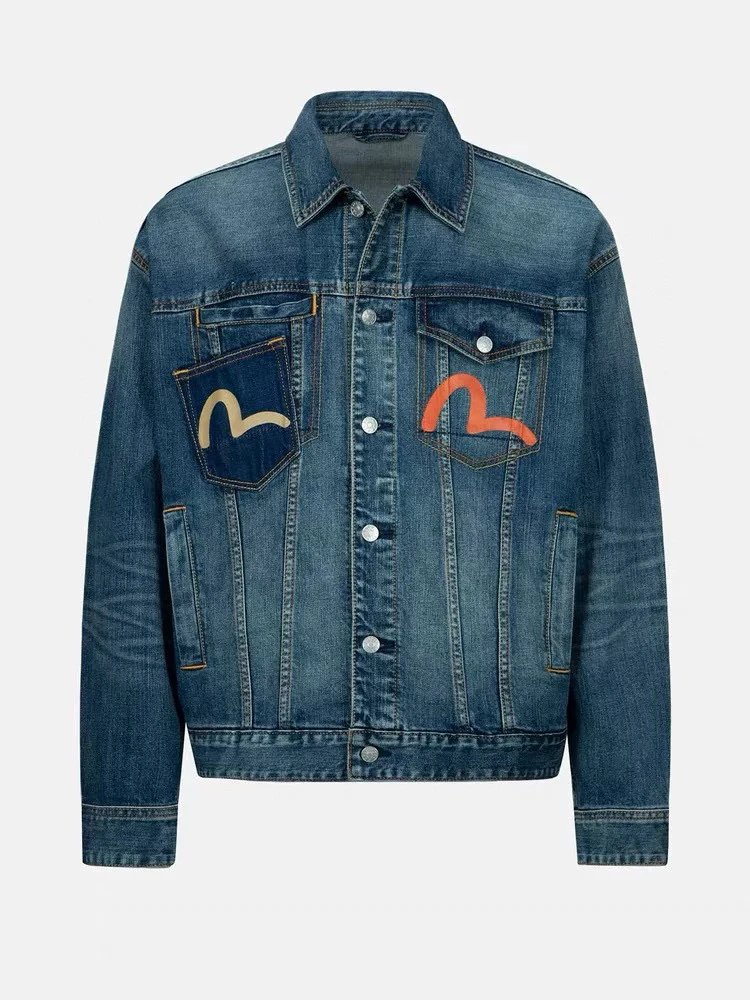 Evisu Jackets Top Version New Men's Coat Flower Seagull Denim Jacket Street Cool Casual Fashion