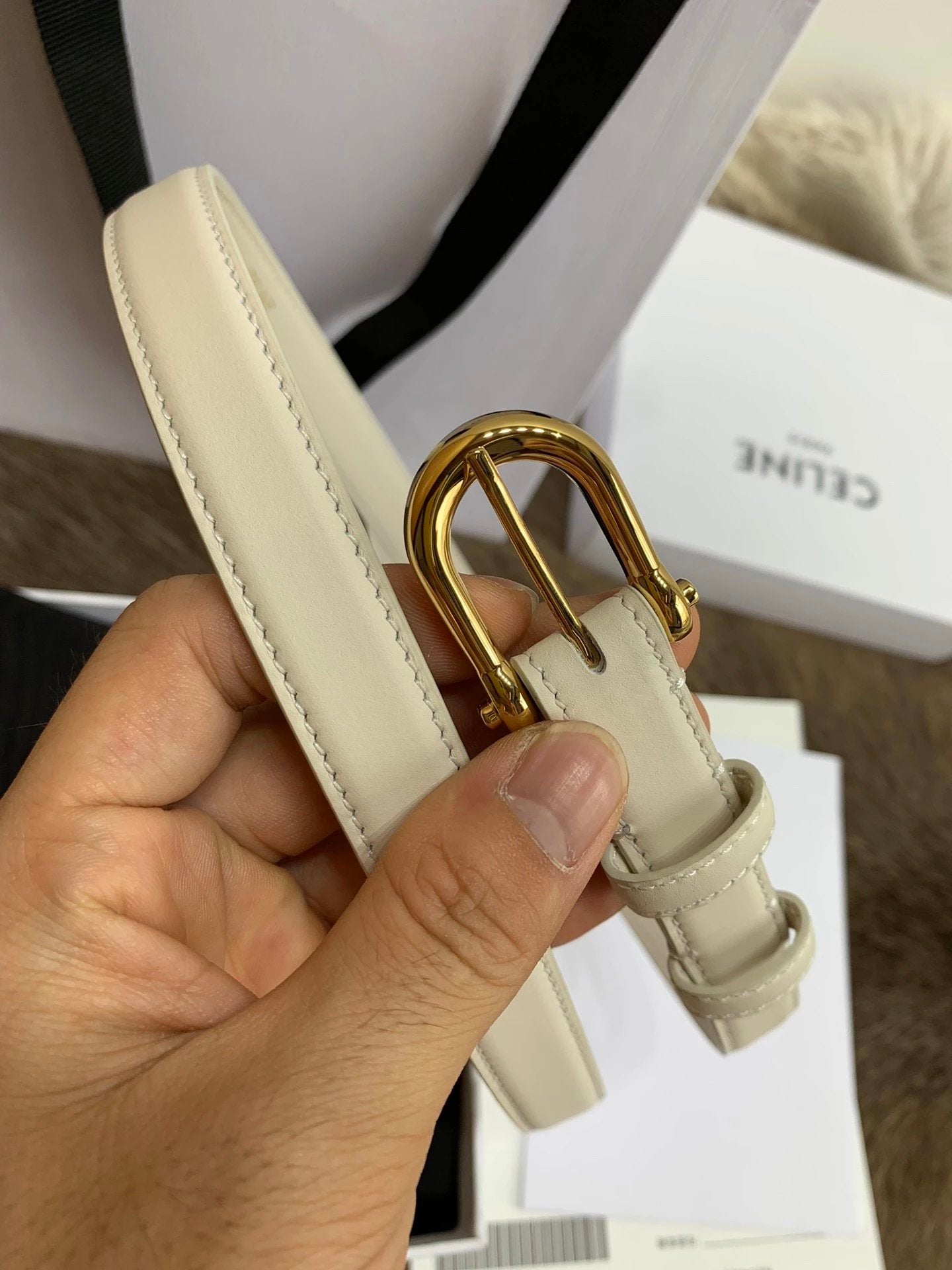 Celine Belt Top version Goods Belt Belt Female Arc De Triomphe Belt Arc De Triomphe Belt Black Retro Hair Style Belt Bright Gold Head Belt Belt Double-Sided Belt Women's Belt Women's Belt Belt Women's Belt1.8Belt Women's Belt