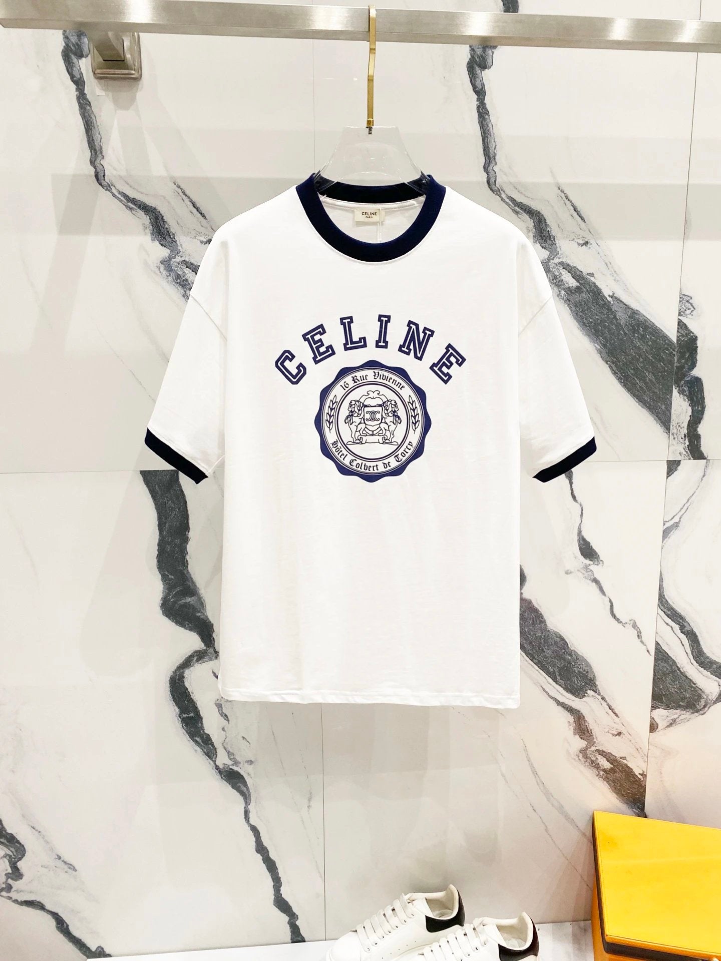 Celine T-shirt Front Chest Letter Triumphal Arch Print logo round Neck Short Sleeve25ss New pure cotton T Unisex T-Shirt OS Loose Fit Base Shirt Top Half Sleeve T-Shirt