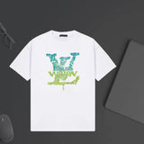 Louis Vuitton LV T-shirt Front Color-Block Letter Print logo round Neck Short Sleeve25ss New Pure Cotton Unisex Style T Casual T-Shirt Base Layer Shirt OS Loose Fit Half Sleeve Top Plus Size