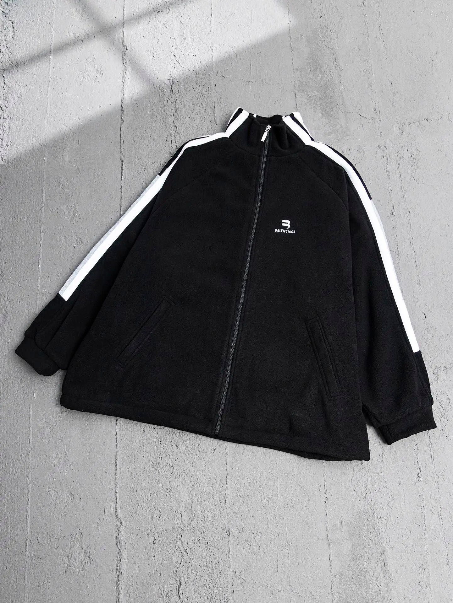 Balenciaga Down Jacket Double Hook Embroidered Striped Patchwork Fleece Jacket Casual Loose Stand Collar Warm Thickened Cotton Coat Unisex os Version24ss New Winter Products