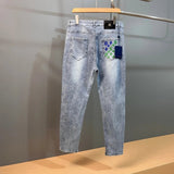 Louis Vuitton LV Jeans Back Pocket Brand Letters logo Straight Washed Blue Jeans Autumn and Winter New Casual Wide Leg High Waist Men and Women Same Long Pants Loose