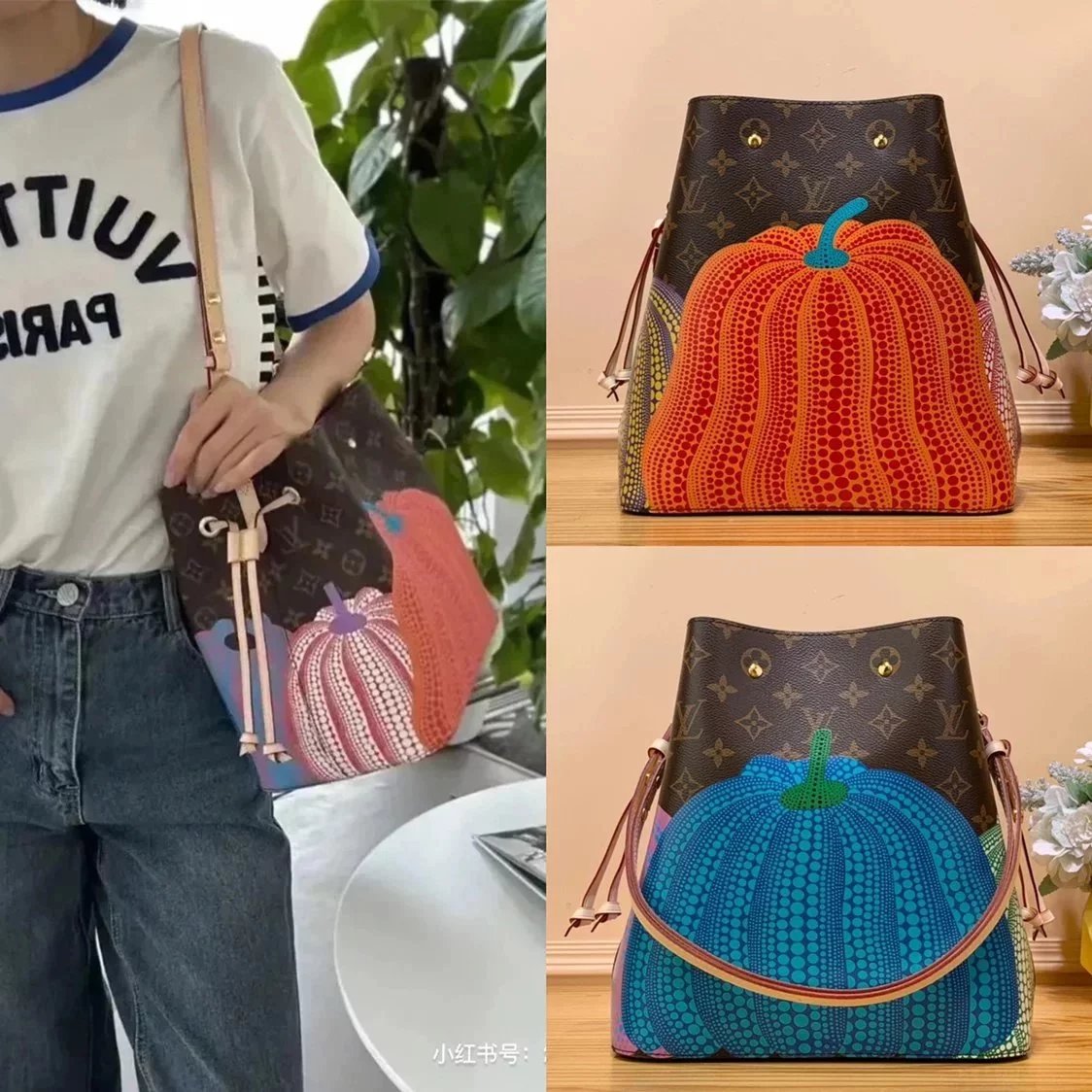 Louis Vuitton LV Women's Bag Top version 【YKNéONOéMedium Handbag】m46473Presbyopic（Pumpkin）Bucket Bag【Original Version】23New Pumpkin Silk Screen Bucket Bag Shoulder Bag Crossbody Bucket Bag Women's Bag