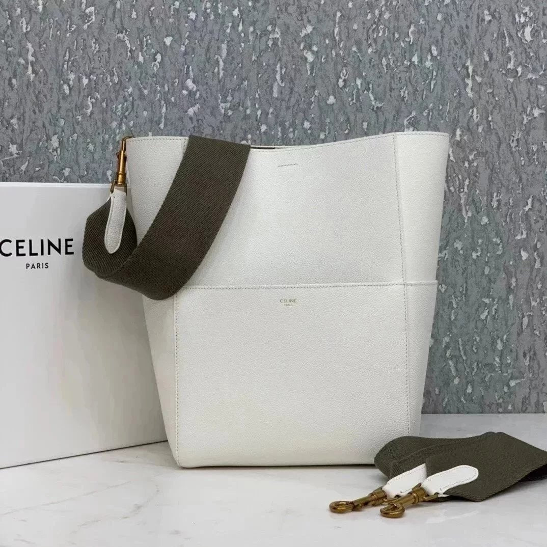 Celine women's bag Top version 【Level Surrogate Shopping】Large Size SeauSangleBucket Large Bucket Bag tote Tote Bag Litchi Grain Cowhide Commuter Bag Celine Women's Bag Mummy Bag sangle Bucket Bag Large