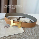 Hermes Belt Top version 【Spot High Quality】H Buckle Double-Sided Cowhide Men's Leather Belt Genuine Leather Business Man's Belt Italy Imported First Layer Cowhide Leather Pure Steel Buckle