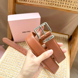 Miu Miu Belt Top version Counter Quality New Men's Leather Belt Minimalist Style Belt CityCalf Calfskin Material.Metal Square Pin Buckle.Fashionable Versatile Width3.5Belt Men's Belt Male