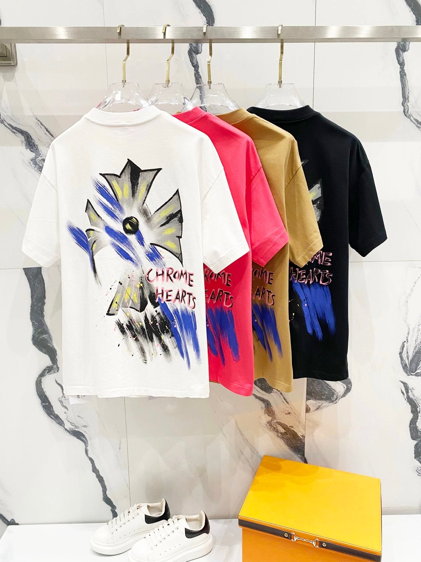 Chrome Hearts T-shirt Front and Back Graffiti Sanskrit Print logo round Neck Short Sleeve25ss New Pure Cotton Unisex Style T Casual T-Shirt Base Layer Shirt OS Loose Fit Half Sleeve Top Plus Size
