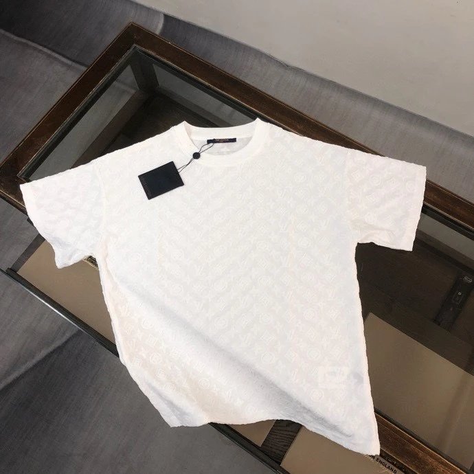 Louis Vuitton LV T-shirt Fully covered3D Textured Jacquard Fleece logo round Neck Short Sleeve25ss New Pure Cotton Unisex Style T T-shirt OS Loose Fit Base Shirt Half Sleeve T-Shirt Top Half Sleeve