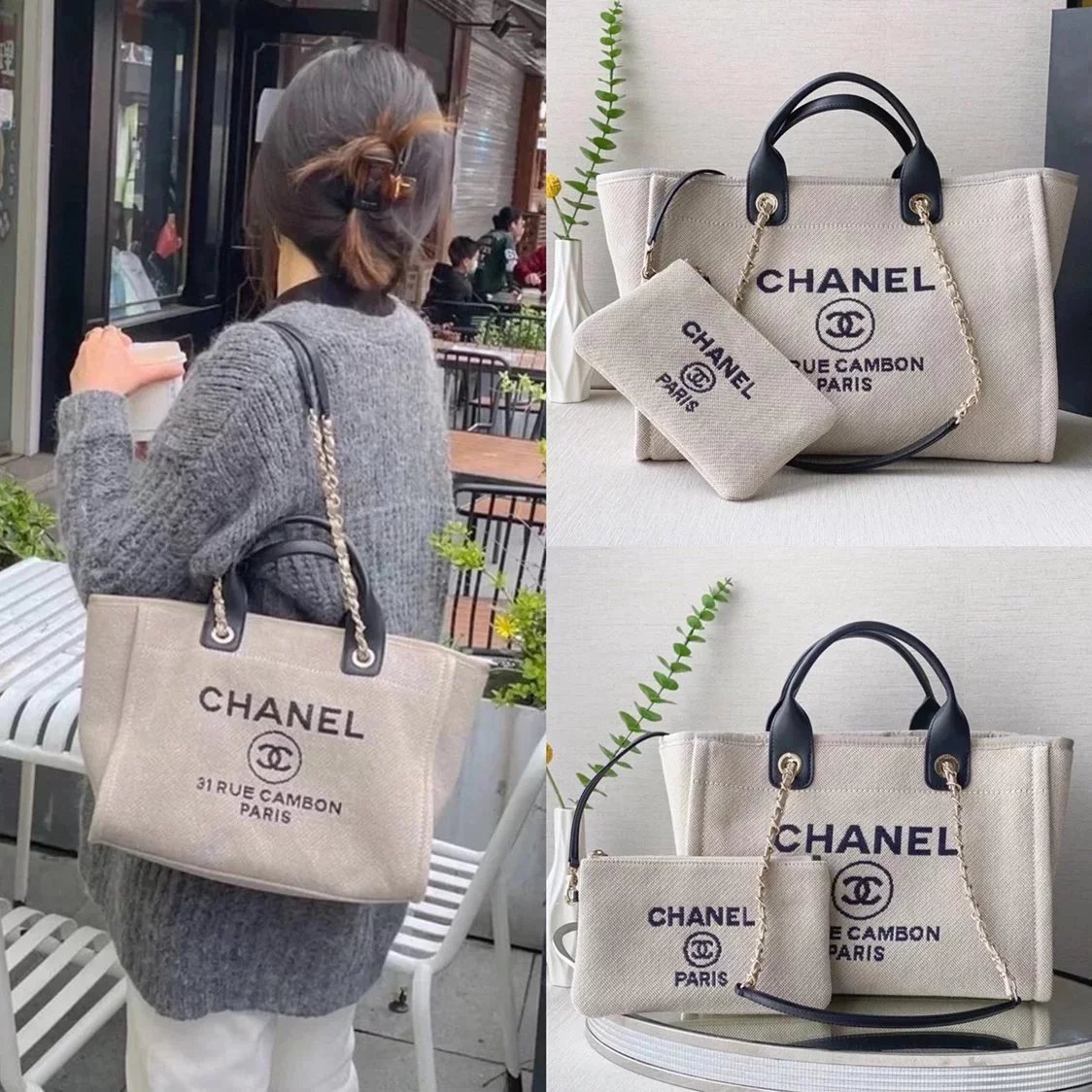 Chanel Women's Bag Top version 【Original High-Definition Version】22s Spring and Summer Series Beach Bag Shopping Bag Handbag Mummy Bag Tote Bag Beach Bag Mother and Child Bag with Small Coin Purse2022New Color