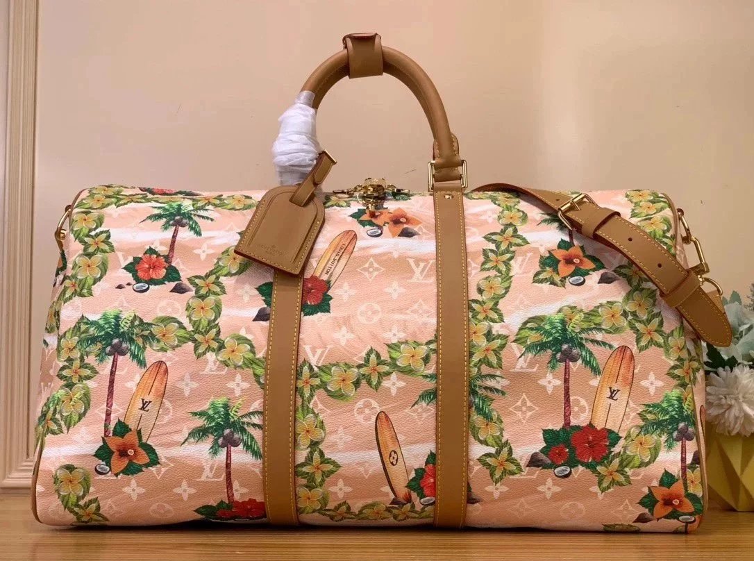 Louis Vuitton LV Travel Bag Top version 【KEEPALLBANDOULIÈRE50Travel Bag】m25002Sailboat（Silk Screen）50cm Travel Bag Luggage Bag Crossbody Handbag Men's and Women's Bags