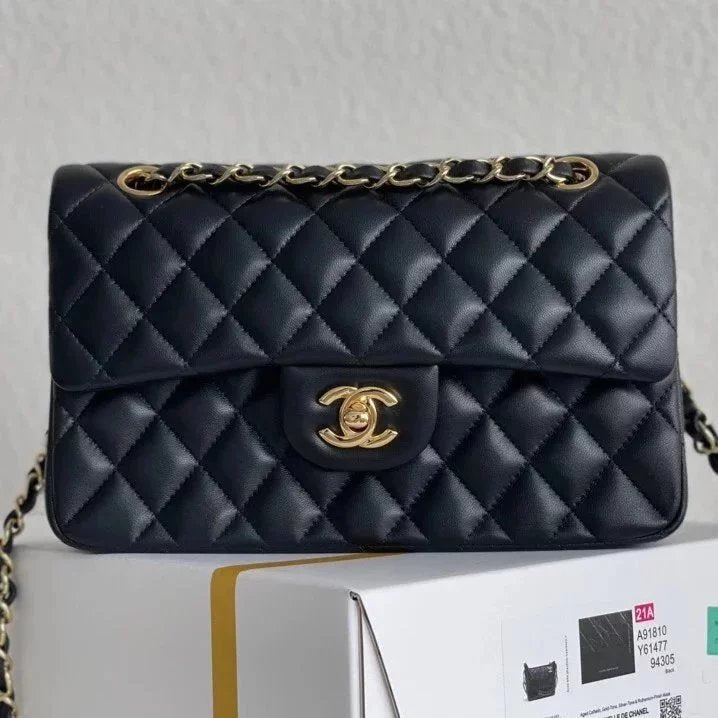 Chanel Women's Bag Top version 【Genuine Goods Leather】CF Original Caviar Ball Grain Cowhide Particles Full Classic CF Small Size23cm Black Gold Black Silver CF Flap Bag Pairs Clog Original Sheepskin Mouth Cover Chain Bag1117CF23cm