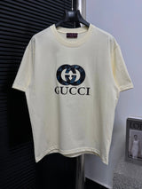Gucci T-shirt Double-breasted G Letters logo round Neck Short Sleeve25ss New pure cotton T Unisex T-Shirt OS Loose Fit Base Shirt Top Half Sleeve T-Shirt