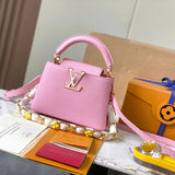 Louis Vuitton LV Women's Bag Top version 【Super Original Leather】2024New Version CAPUCINESBB Small Size Handbag Shell Bag Shell Button Upgraded Hardware Litchi Pattern Cowhide Portable Shoulder Messenger Bag M23288M23363