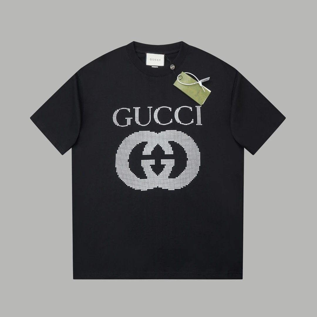 Gucci T-shirt Interlocking Double G Bead Embroidery logo round Neck Short Sleeve25ss New pure cotton T Unisex T-Shirt OS Loose Fit Base Shirt Top Half Sleeve T-Shirt